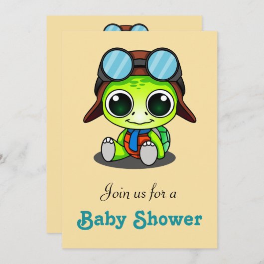 Niedlich Chibi Cartoon Turtle Baby Dusche Einladung (Vorne/Hinten)