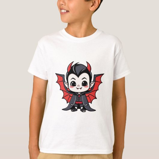Niedlich Chibi Dracula - Cartoon Halloween T-Shirt (Vorderseite)