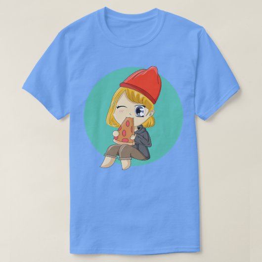 Niedlich Chibi Girl Eating Pizza53 160 T-Shirt (Design vorne)