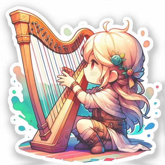 Niedlich Chibi Girl Playing Harl Aufkleber (Vorderseite)