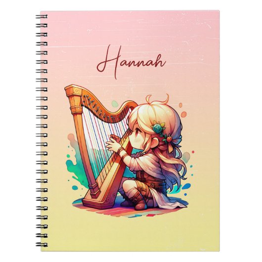 Niedlich Chibi Girl Playing Harp Personalisiert Notizblock (Vorderseite)