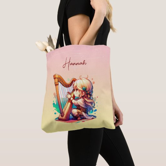 Niedlich Chibi Girl Playing Harp Personalisiert Tasche (Von Nahem)