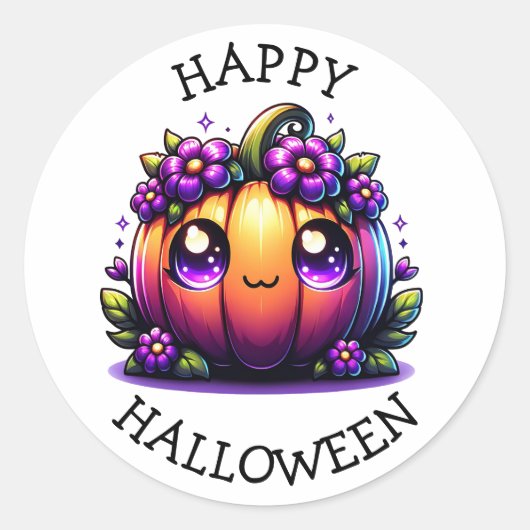 Niedlich Chibi Halloween Pumpkin Runder Aufkleber (Vorderseite)
