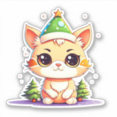 Niedlich Chibi Kawaii Cartoon Weihnachtskatzkatze Aufkleber (Vorderseite)