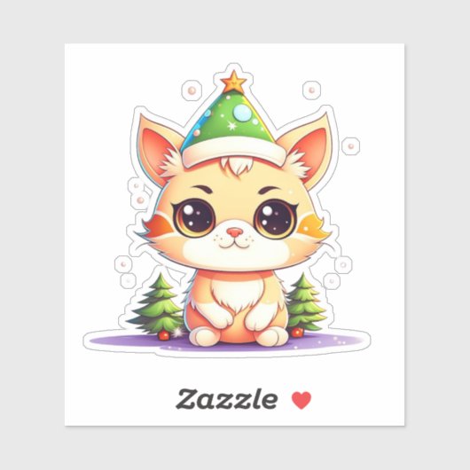 Niedlich Chibi Kawaii Cartoon Weihnachtskatzkatze Aufkleber (Blatt)