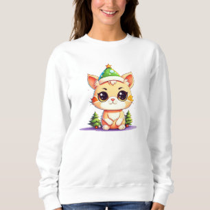 Niedlich Chibi Kawaii Cartoon Weihnachtskatzkatze Sweatshirt