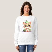 Niedlich Chibi Kawaii Cartoon Weihnachtskatzkatze Sweatshirt (Vorne ganz)