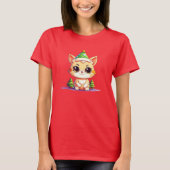 Niedlich Chibi Kawaii Cartoon Weihnachtskatzkatze T-Shirt (Vorderseite)