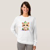 Niedlich Chibi Kawaii Cartoon Weihnachtskatzkatze T-Shirt (Vorne ganz)