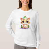Niedlich Chibi Kawaii Cartoon Weihnachtskatzkatze T-Shirt (Vorderseite)