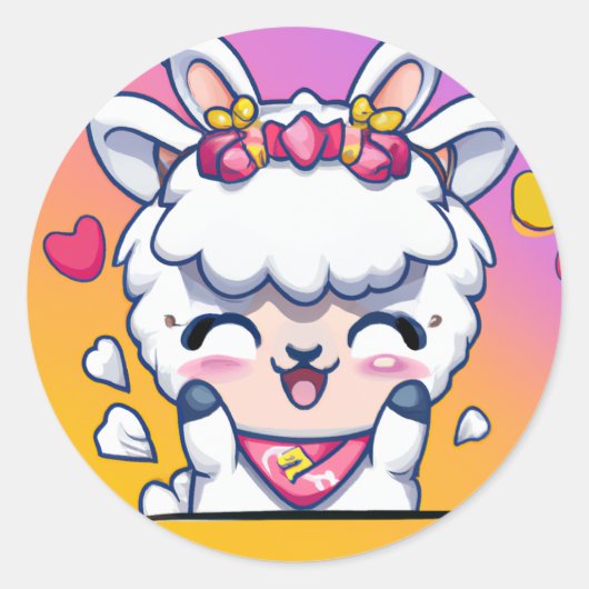 Niedlich Chibi Kawaii Llama Liebe Sunset Runder Aufkleber (Vorderseite)