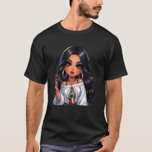 Niedlich Chibi Mexican Baby Girl Chicana Virgen Re T-Shirt