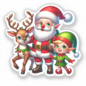 Niedlich Chibi Santa, Elf und Reindeh Weihnachten Aufkleber (Vorderseite)