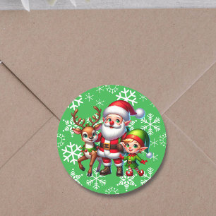 Niedlich Chibi Santa, Elf und Reindeh Weihnachten Runder Aufkleber