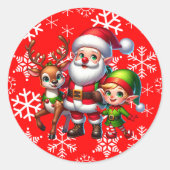Niedlich Chibi Santa, Elf und Reindeh Weihnachten Runder Aufkleber (Vorderseite)