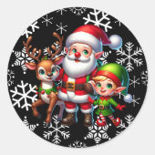 Niedlich Chibi Santa, Elf und Reindeh Weihnachten Runder Aufkleber (Vorderseite)