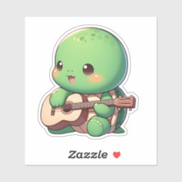 Niedlich Chibi Turtle Playing Guitar Aufkleber
