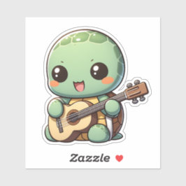Niedlich Chibi Turtle Playing Guitar Aufkleber