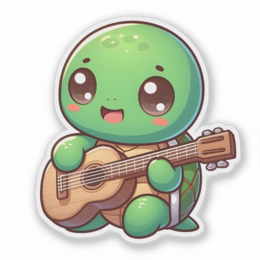 Niedlich Chibi Turtle Playing Guitar Aufkleber (Vorderseite)