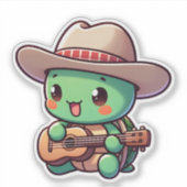 Niedlich Chibi Turtle Playing Guitar Aufkleber (Vorderseite)