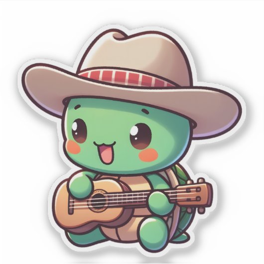 Niedlich Chibi Turtle Playing Guitar Aufkleber (Vorderseite)