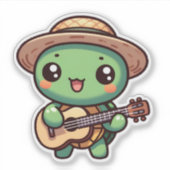 Niedlich Chibi Turtle Playing Guitar Aufkleber (Vorderseite)