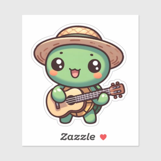 Niedlich Chibi Turtle Playing Guitar Aufkleber (Blatt)