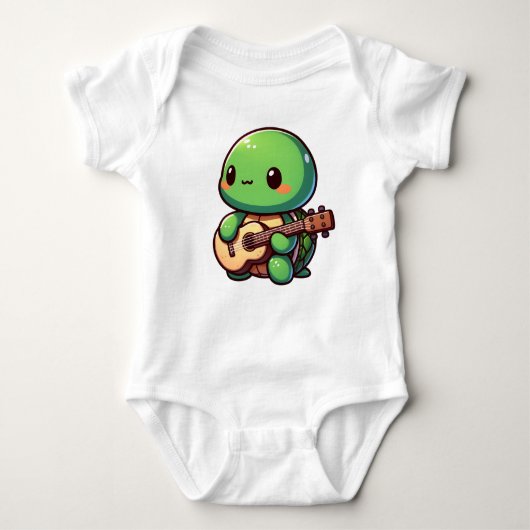 Niedlich Chibi Turtle Playing Guitar Baby Strampler (Vorderseite)