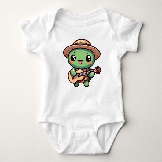 Niedlich Chibi Turtle Playing Guitar Baby Strampler (Vorderseite)