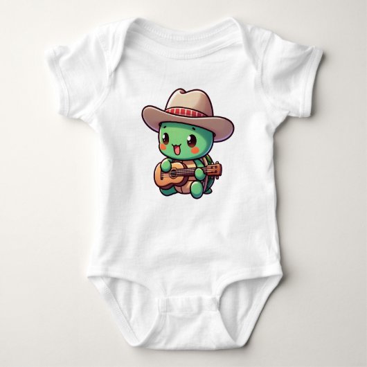 Niedlich Chibi Turtle Playing Guitar Baby Strampler (Vorderseite)