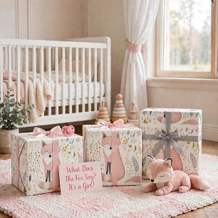 Niedlich Chic Boho Pastel Blush Gray Gold Fox Geschenkpapier