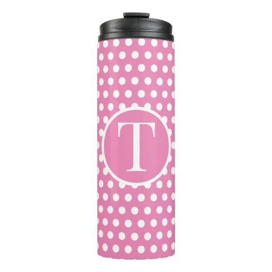 Niedlich Chic Classic Pink Polka Dots Anfangsbuchs Thermosbecher (Vorderseite)