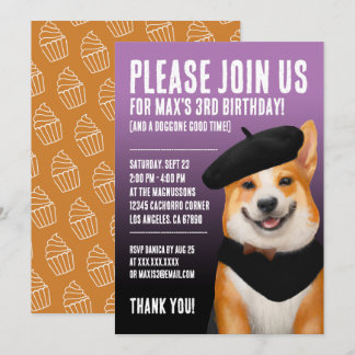 Niedlich Chic Corgi Dog Wearing Beret & Bandana Einladung