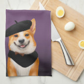 Niedlich Chic Corgi Dog Wearing Beret & Bandana Geschirrtuch (Viertel Falte)