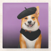 Niedlich Chic Corgi Dog Wearing Beret & Bandana Glasuntersetzer (Vorderseite)