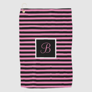 Niedlich Chic Custom Initial rosa und schwarz Stre Golfhandtuch
