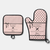 Niedlich Chic Girly Blush Pink und Black Polka Dot Ofenhandschuh & Topflappen-Set (Vorderseite)