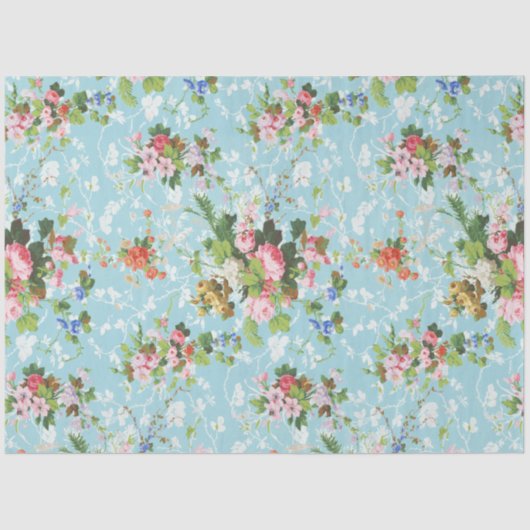 Niedlich Chic Girly Floral Pastel Blue Hintergrund Seidenpapier (Vorderseite)