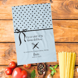 Niedlich Chic Girly Light Blue und Black Polka Dot Geschirrtuch