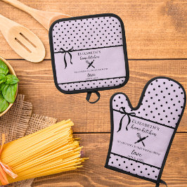 Niedlich Chic Girly Light Lilac und Black Polka Do Ofenhandschuh & Topflappen-Set