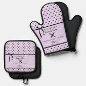 Niedlich Chic Girly Light Lilac und Black Polka Do Ofenhandschuh & Topflappen-Set (Vorderseite/Rückseite)