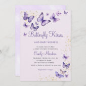 Niedlich Chic Lila Butterfly kisses Girl Baby Show Einladung (Vorne/Hinten)