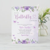 Niedlich Chic Lila Floral Butterfly Girl Babydusch Einladung (Stehend Vorderseite)