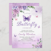 Niedlich Chic Lila Floral Butterfly Girl Babydusch Einladung (Vorne/Hinten)