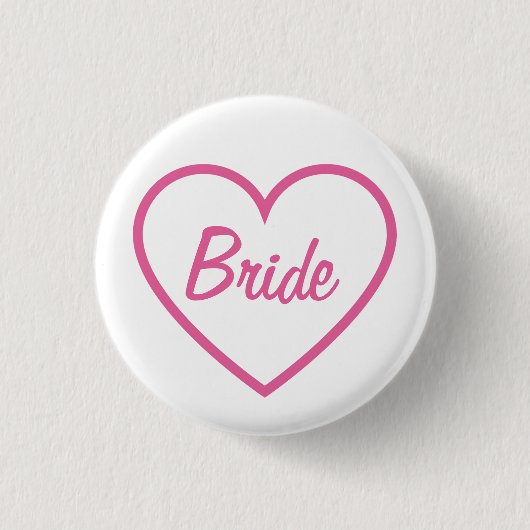 Niedlich Chic Pink Bride Cursive Script Herz Button (Vorderseite)