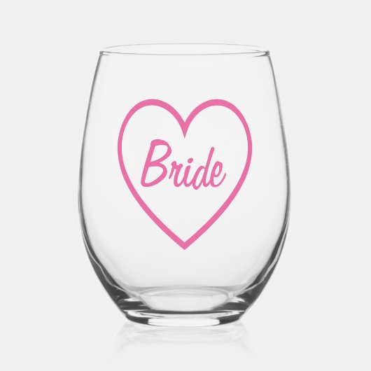 Niedlich Chic Pink Bride Cursive Script Herz Weinglas Ohne Stiel (Vorderseite)