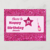 Niedlich Chic Pink Glitzer Cheers 21 Happy Birthda Postkarte (Vorderseite)