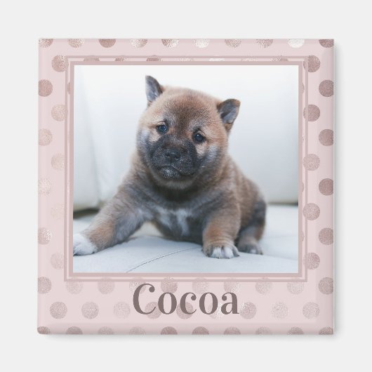 Niedlich Chic Pink Polka Dot Pet Foto Magnet (Vorne)