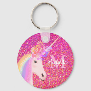 Niedlich Chic Rainbow Unicorn Rosa Glitzer Schlüsselanhänger
