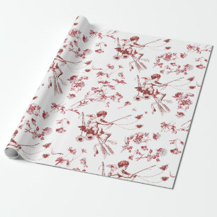 Niedlich Chic Vintag Cupid Angel Red Floral Toile Geschenkpapier